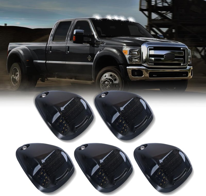 DERMOKA Cab Roof Top Marker Lights White Led Clearance Running Lamps for 1999-2016 F250 F350 F450 F550 Super Duty Pickup Truck, 5PCS (Smoked Black) - Image 1